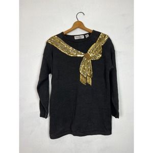 Vintage 80s Gold Sequin Beaded Sweater size Medium